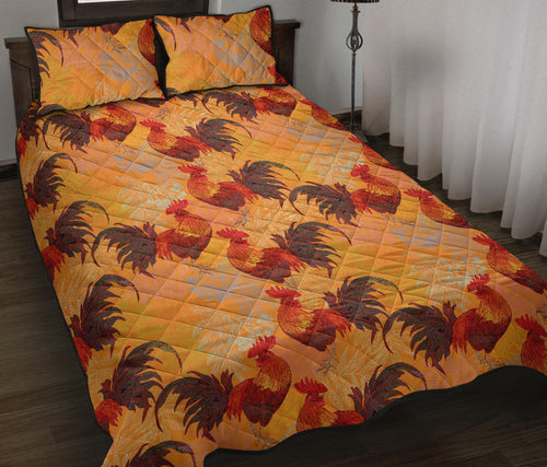 red rooster chicken cock pattern Quilt Bed Set