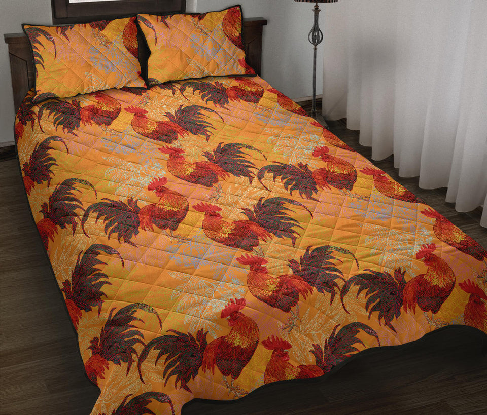 red rooster chicken cock pattern Quilt Bed Set