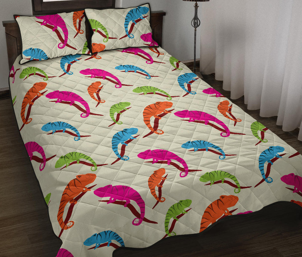 Colorful Chameleon lizard pattern Quilt Bed Set
