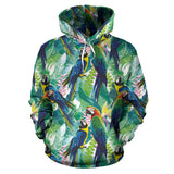 Colorful Parrot Exotic Flower Leaves Men Women Pullover Hoodie