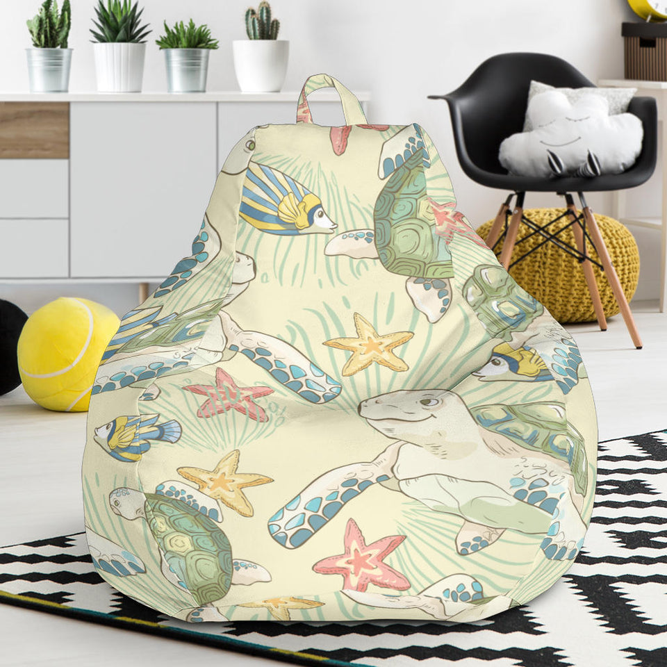 Hand Drawn Sea Turtle Fish Pattern Bean Bag Cover