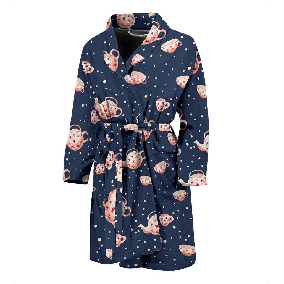 Tea Pots Pattern Print Design 04 Men's Bathrobe