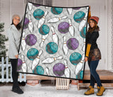 Bowling Ball And Pin Gray Background Premium Quilt