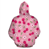 Cherry Flower Pattern Pink Background Zip Up Hoodie