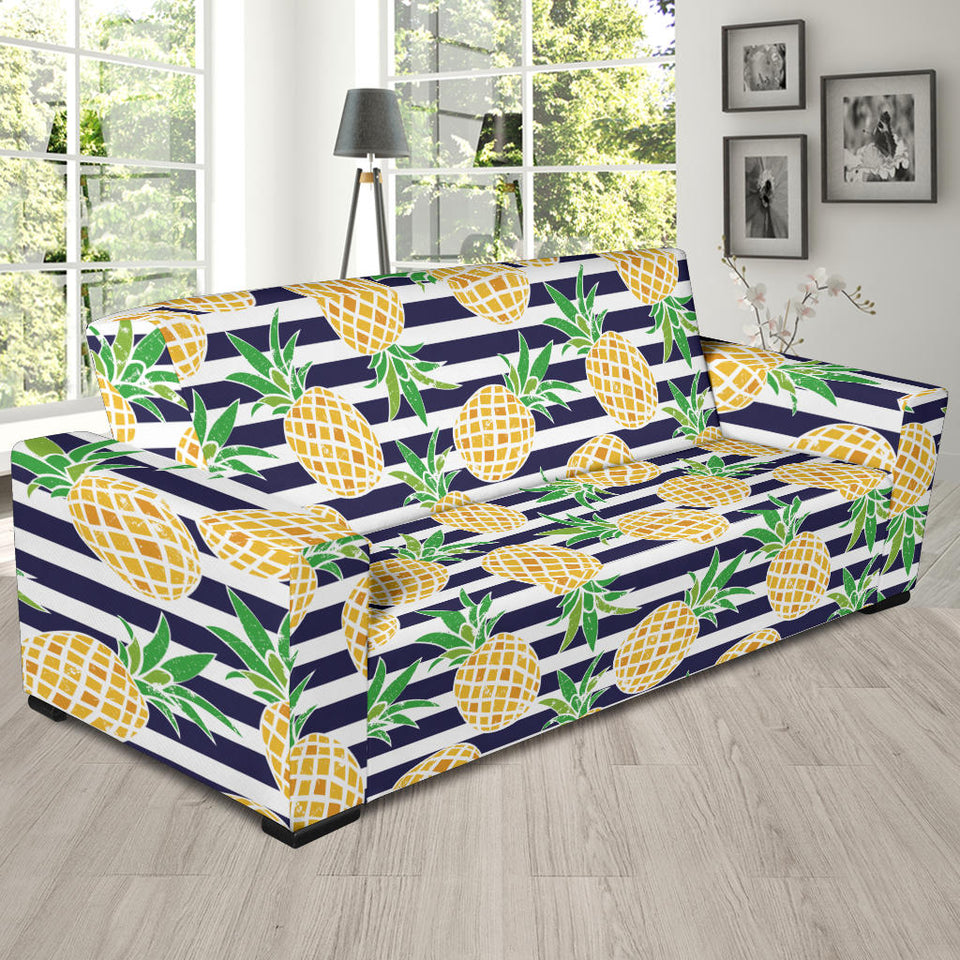 Pineapples Pattern Striped Background Sofa Slipcover