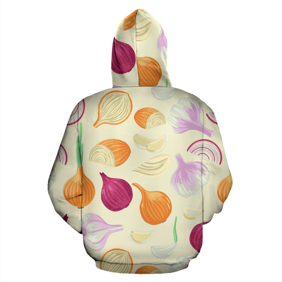 Onion Garlic White Red Pattern Zip Up Hoodie