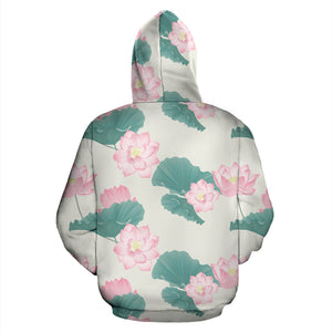 Pink Lotus Waterlily Leaves Pattern Zip Up Hoodie