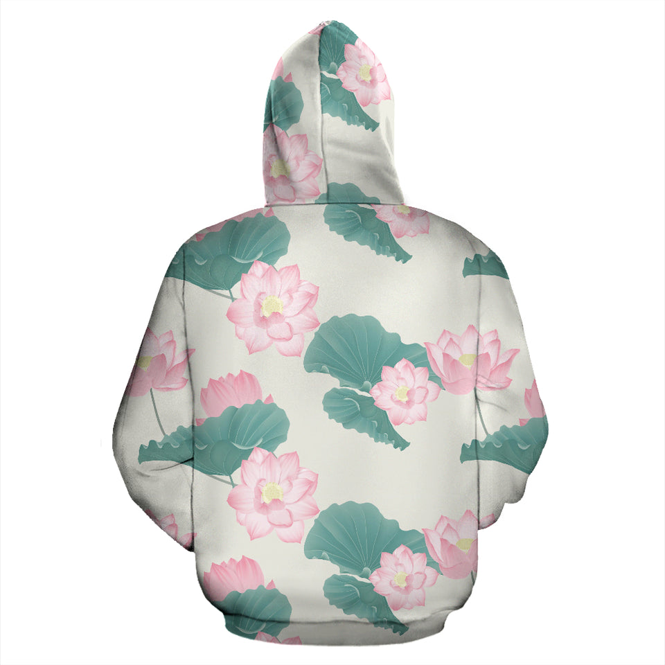 Pink Lotus Waterlily Leaves Pattern Zip Up Hoodie