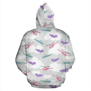 Helicopter Plane Pattern Zip Up Hoodie