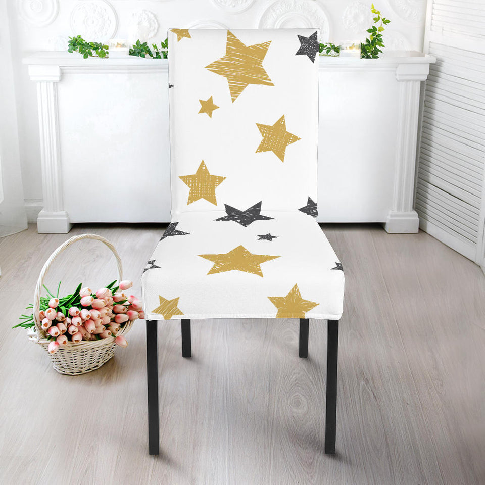 Hand Drawn Gold Black Star Pattern Dining Chair Slipcover