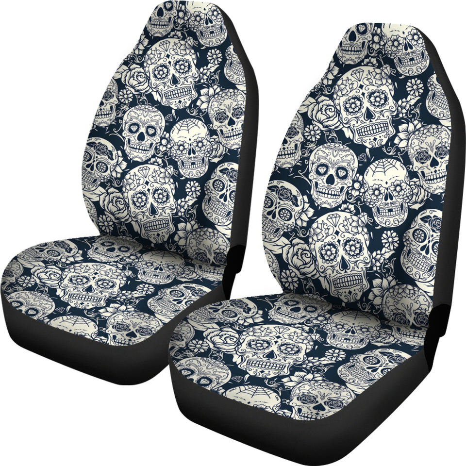 Sugar Skull Black White Pattern  Universal Fit Car Seat Covers