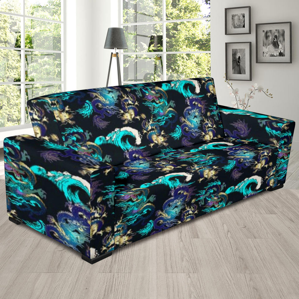 Dragon Sea Wave Pattern Sofa Slipcover