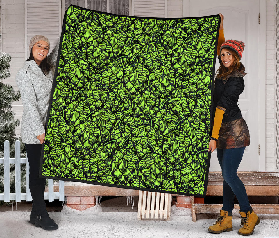 Green Hop Pattern Premium Quilt