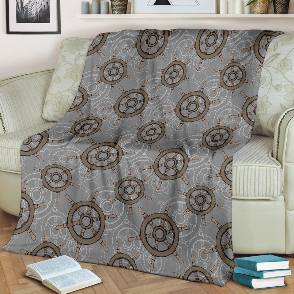 Nautical Wood Steering Wheel Pattern Premium Blanket