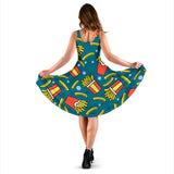 French Fries Red Paper Box Pattern Sleeveless Midi Dress