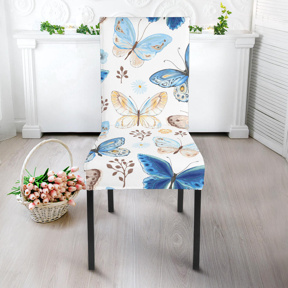 Blue Butterfly Pattern Dining Chair Slipcover
