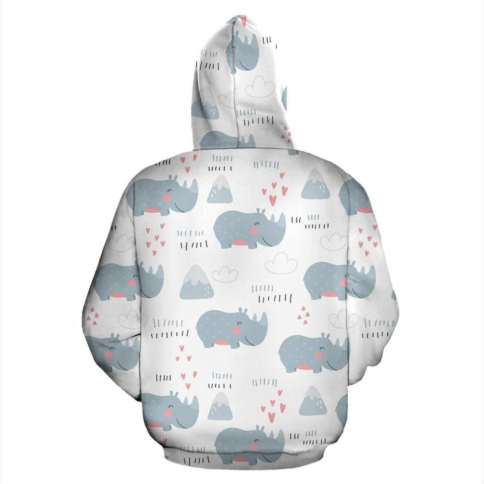 Cute Rhino Heart Pattern Zip Up Hoodie