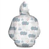 Cute Rhino Heart Pattern Zip Up Hoodie
