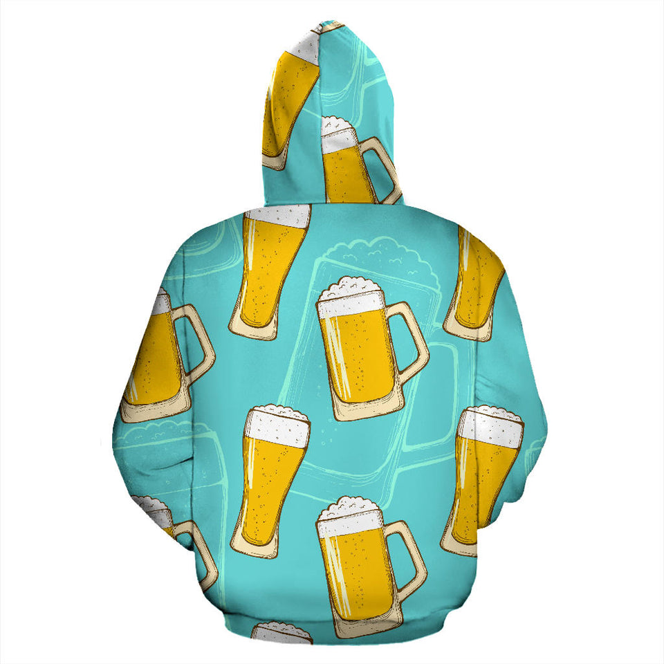 Beer Pattern Green Background Men Women Pullover Hoodie