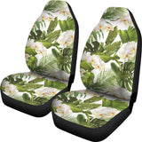 White Orchid Flower Tropical Leaves Pattern Universal Fit Car Seat Covers