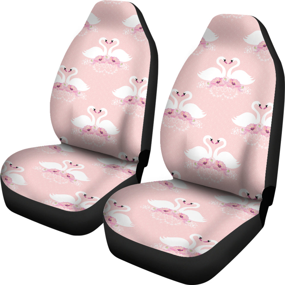 White Swan And Flower Love Pattern  Universal Fit Car Seat Covers