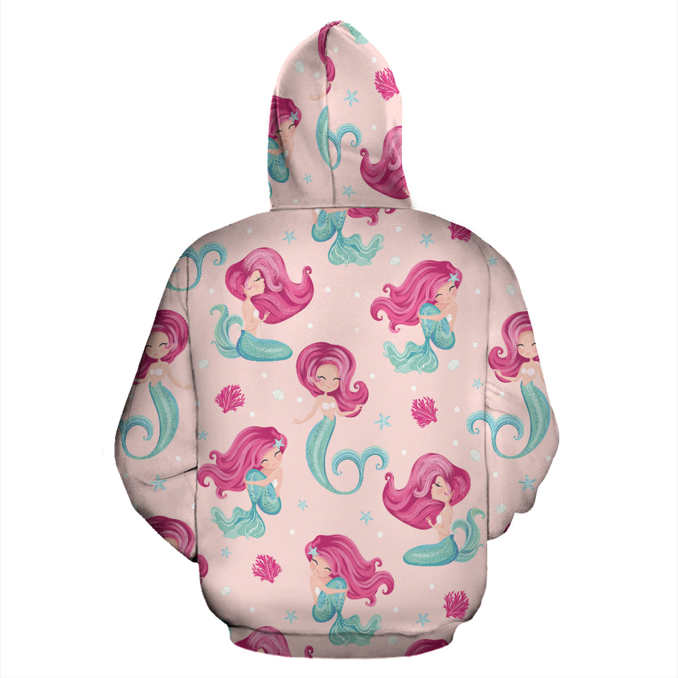 Cute Little Mermaid Pattern Zip Up Hoodie