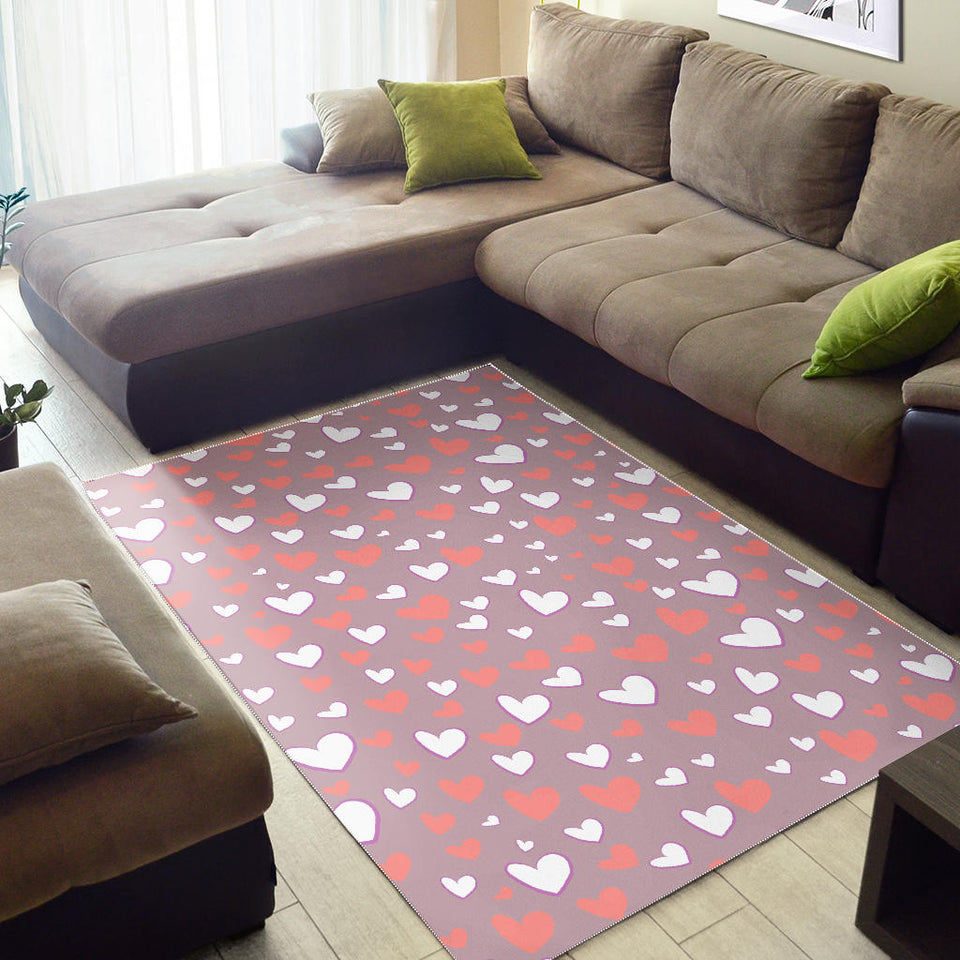 Coral White Heart Pattern Area Rug