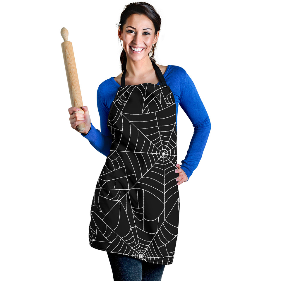 Spider Web Pattern Black Background White Cobweb Adjustable Apron