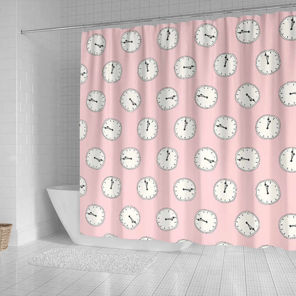 Clock Pattern Pink Blackground Shower Curtain Fulfilled In US