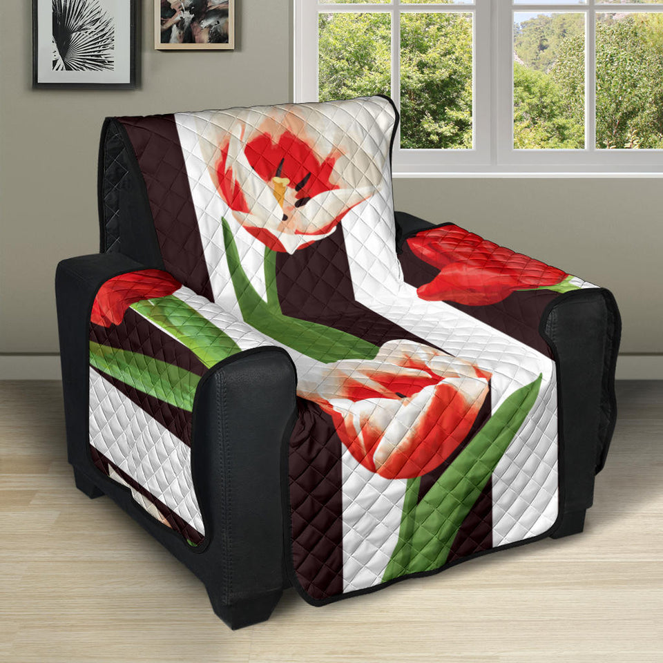 red and white tulips pattern Recliner Cover Protector
