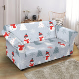 Snowman Christmas  Tree Snow Gray Background Loveseat Couch Slipcover