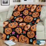 Pumpkin Flowers Spiderweb Halloween Theme Premium Blanket
