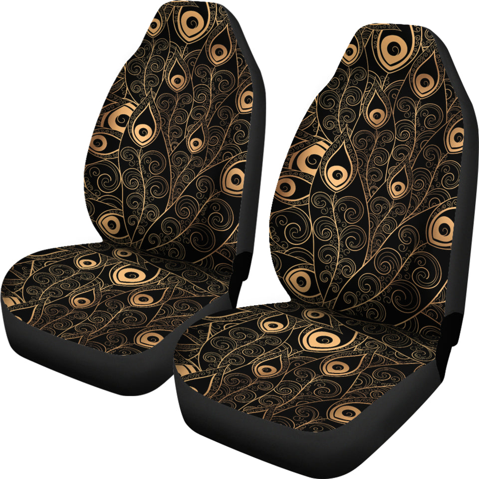 Gold Peacock Feather Pattern  Universal Fit Car Seat Covers