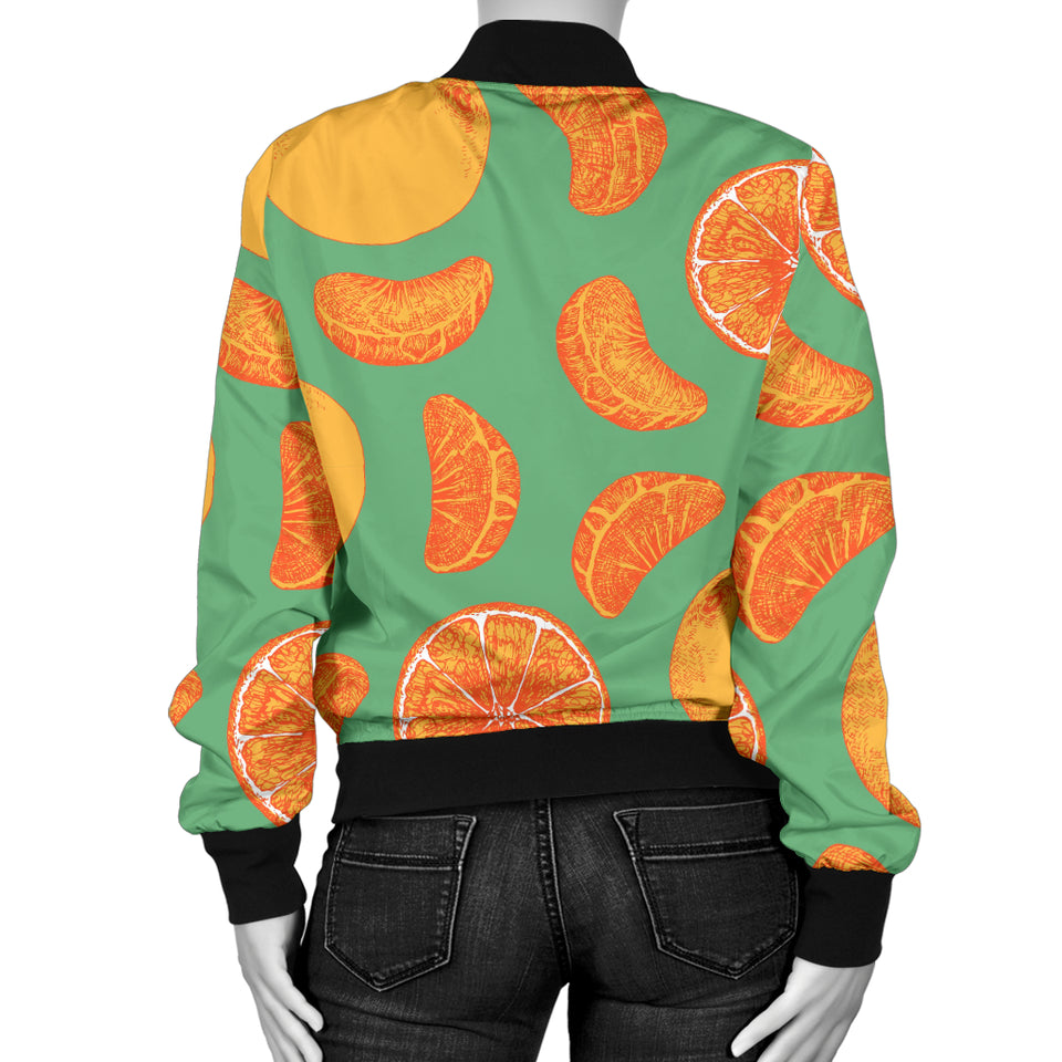 Orange Fruit Pattern Green Background Women'S Bomber Jacket