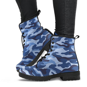 Blue Camo Camouflage Pattern Leather Boots