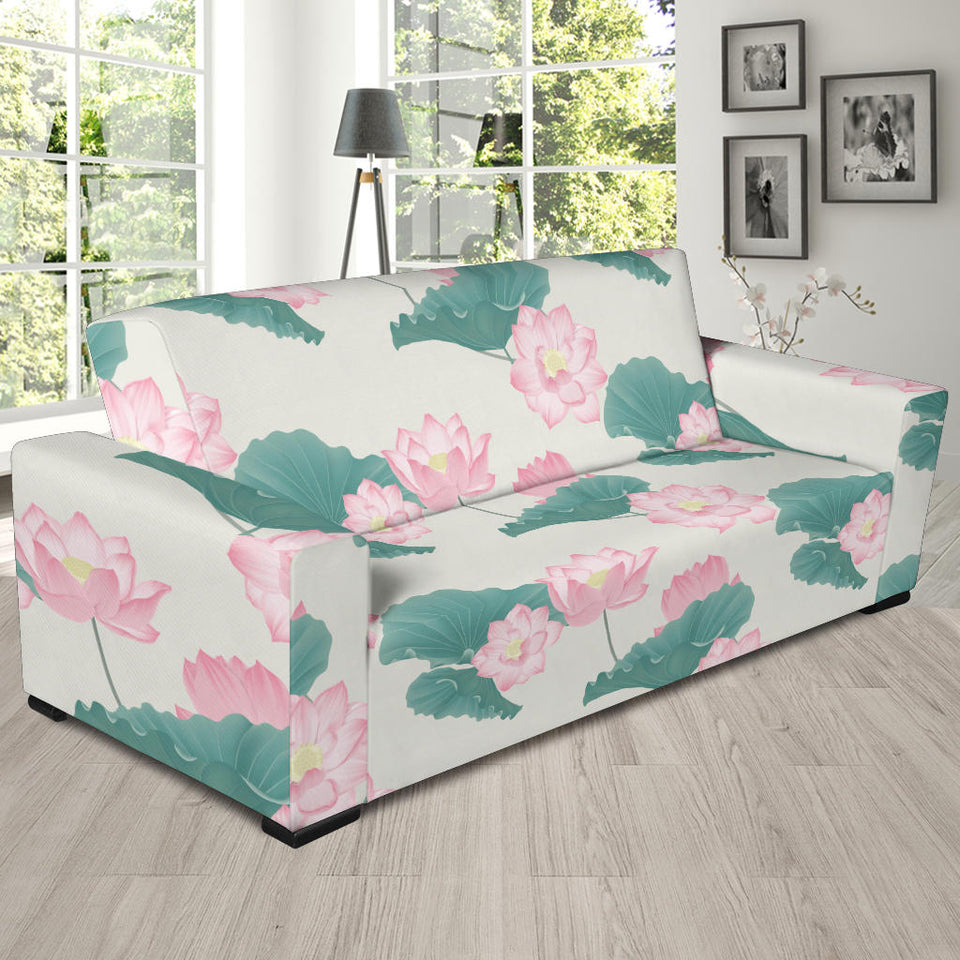 Pink Lotus Waterlily Leaves Pattern Sofa Slipcover