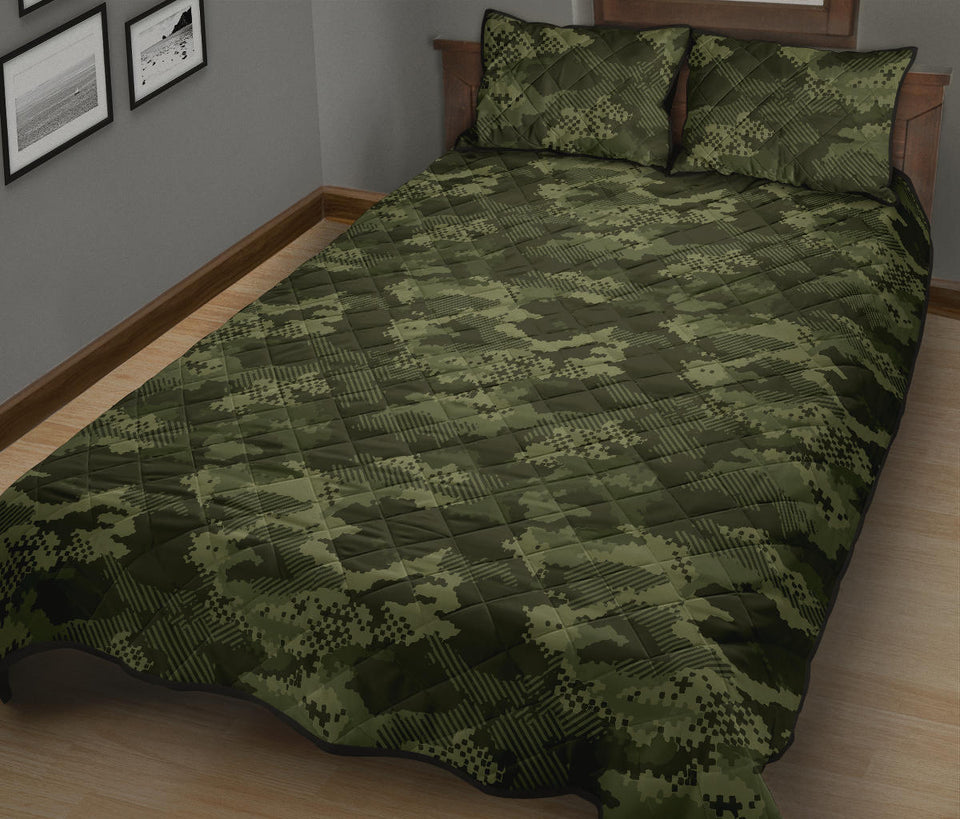 Digital Green camo camouflage pattern Quilt Bed Set