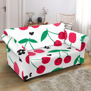 Cherry Pattern White Background Loveseat Couch Slipcover