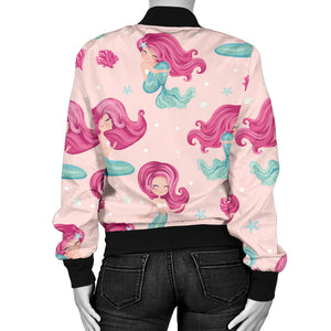 Cute Little Mermaid Pattern Women'S Bomber Jacket