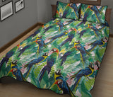 Colorful parrot exotic flower leaves Quilt Bed Set