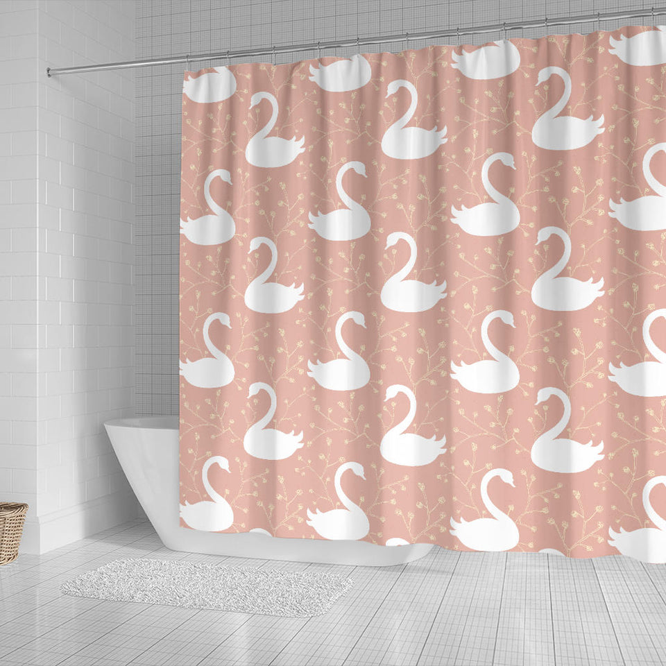 Swan Flower Light Pink Background Shower Curtain Fulfilled In US