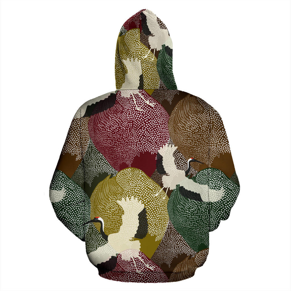 Japanese Cranes Flying Forest Dot Pattern Men Women Pullover Hoodie