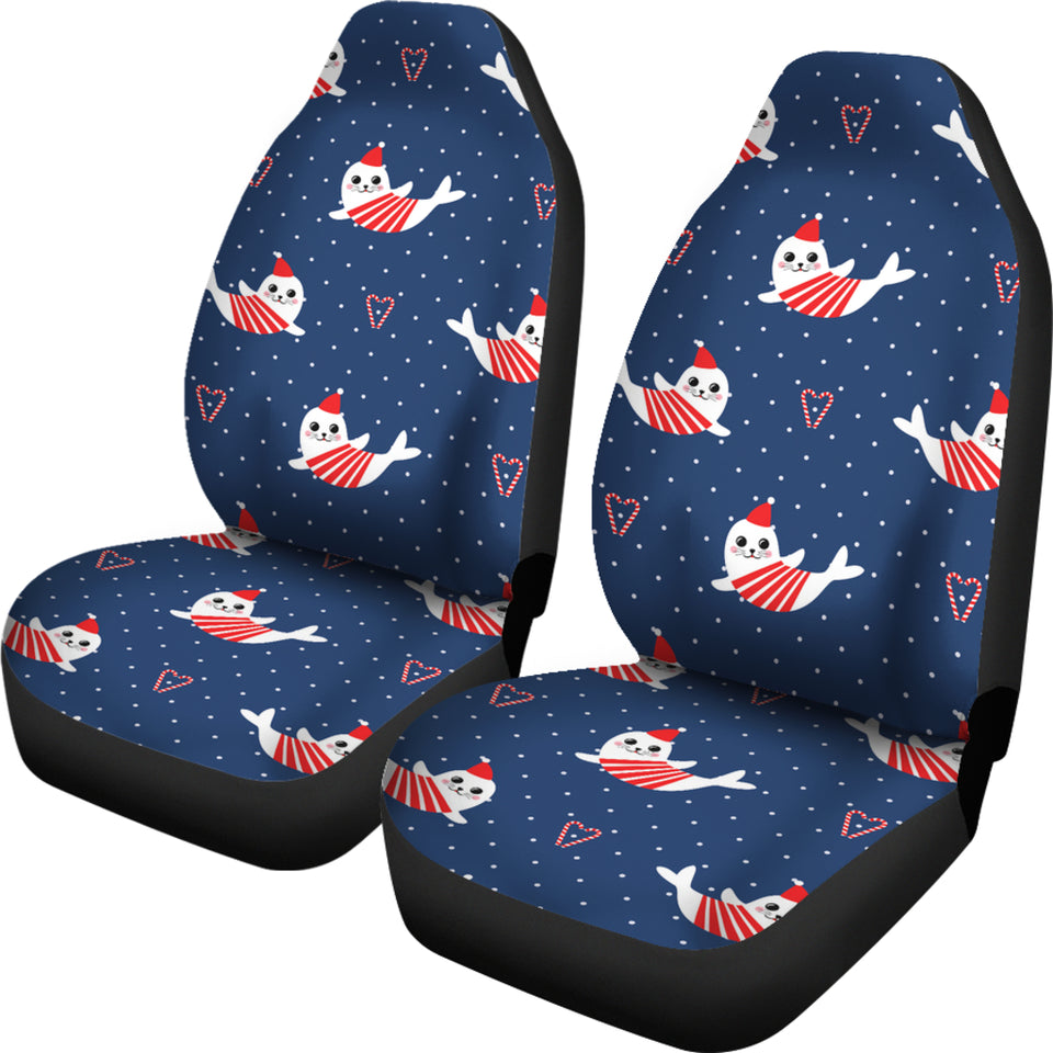 Cute Sea Lion Seal Christmas Hat Candy Cane Heart Pattern  Universal Fit Car Seat Covers