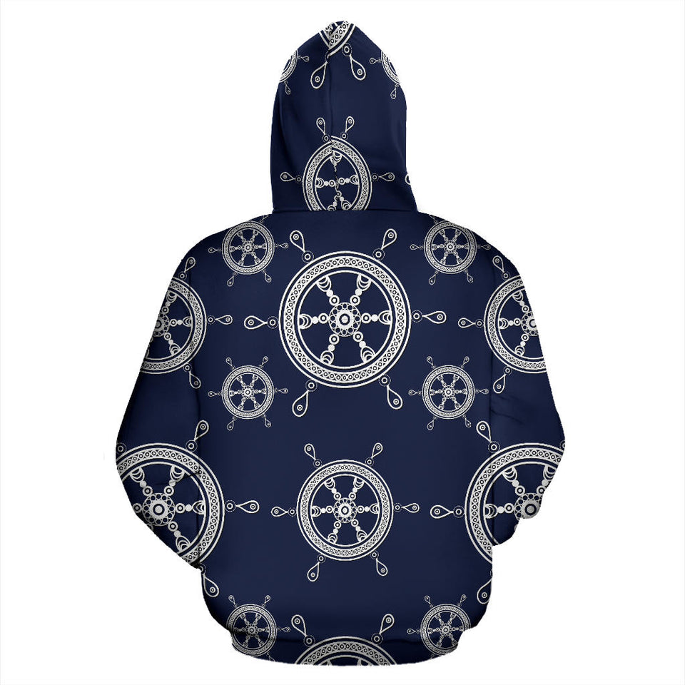 Nautical Steering Wheel Design Pattern Men Women Pullover Hoodie