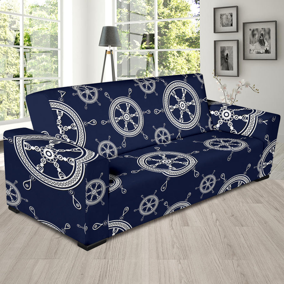 Nautical Steering Wheel Design Pattern Sofa Slipcover