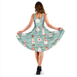 Cute Snowman Pattern Sleeveless Midi Dress