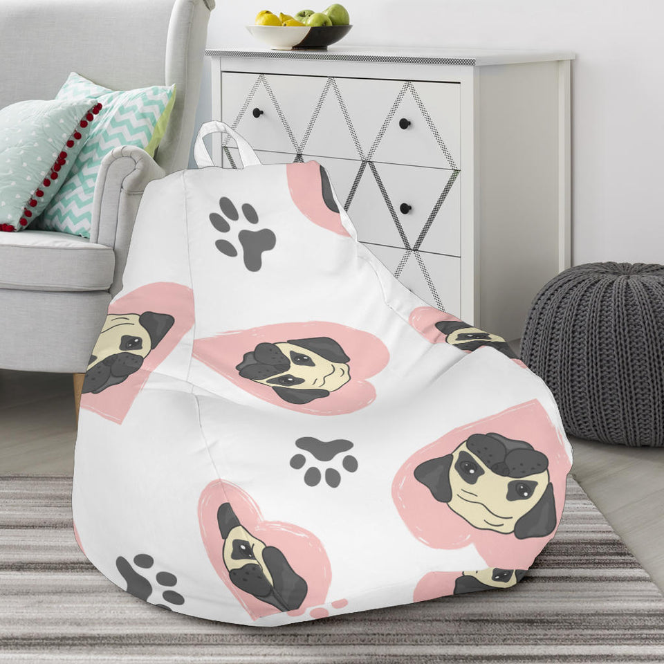 Cute Pugs Pink Heart Paw Pattern Bean Bag Cover