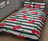 Hand drawn cherry pattern striped background Quilt Bed Set