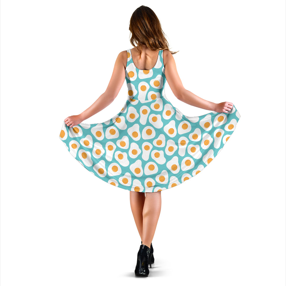 Fried Eggs Pattern Print Design 04 Sleeveless Midi Dress
