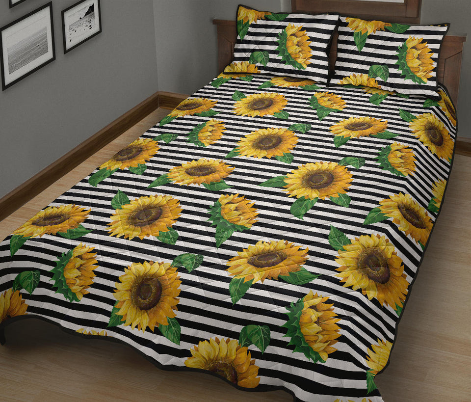 sunflowers ribbon background Quilt Bed Set